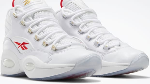 White and red Reebok shoes.